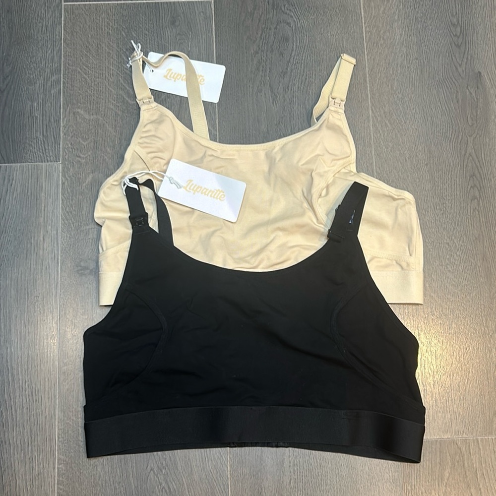 Hands Free Pumping Adjustable Nursing Bra Set of 2/Beige and Black Women Size L - Picture 2 of 11